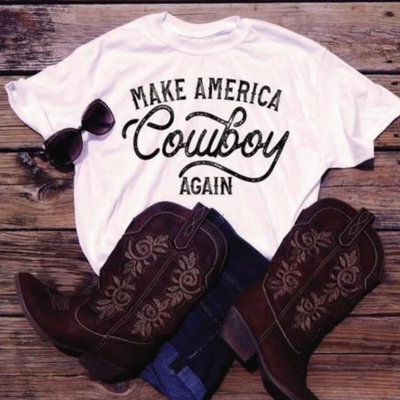 Whiskey Kiss Tops - MAKE AMERICA COWBOY AGAIN Graphic Tee